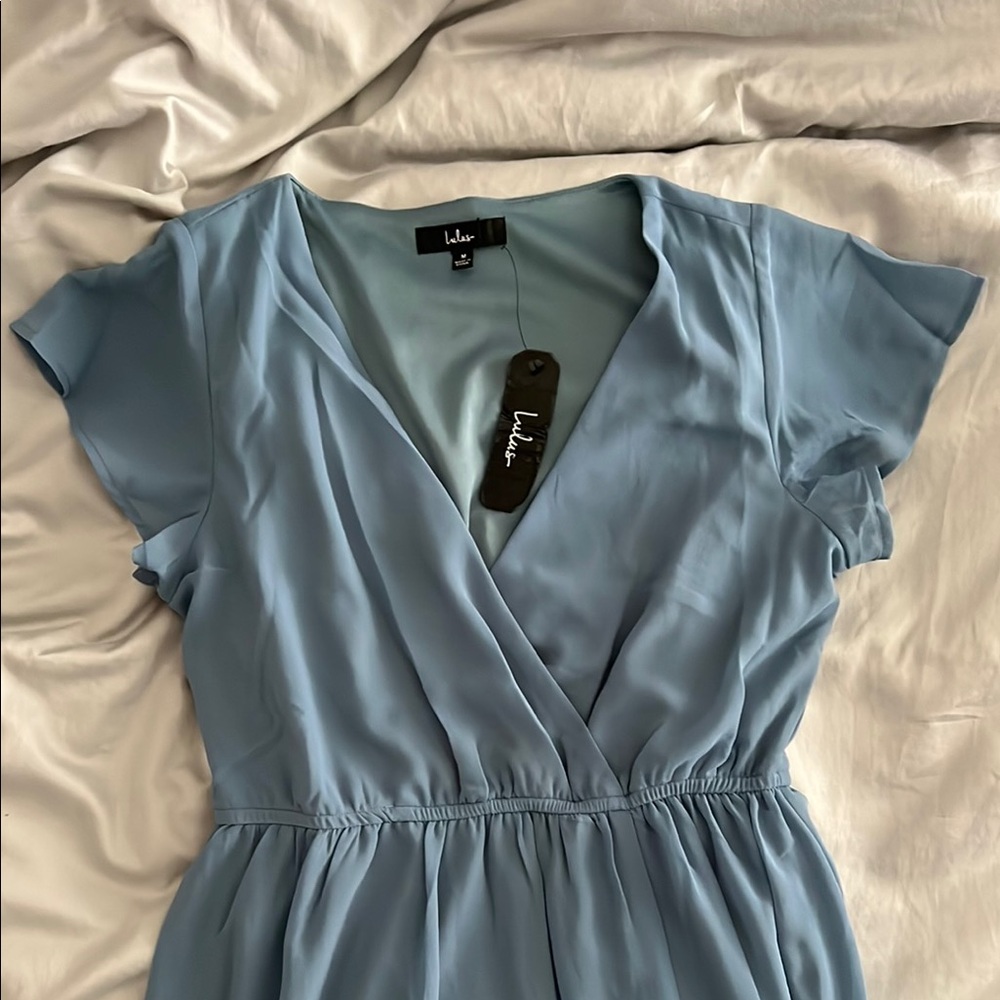 Lulu's Blue Flutter Sleeve Maxi Sundress